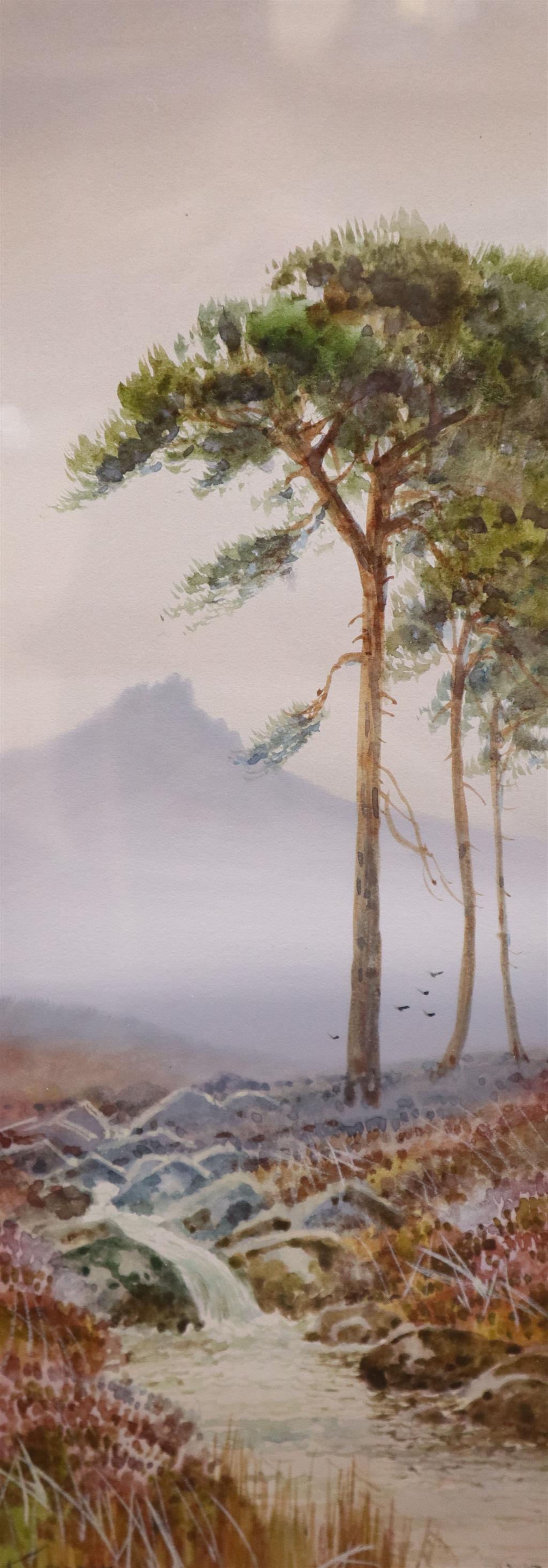 Douglas H. Pinder,a pair of gouache drawings,Brentor and The Dart, signed, 31 x 11.5cm and a similar larger gouache, 26 x 37cm